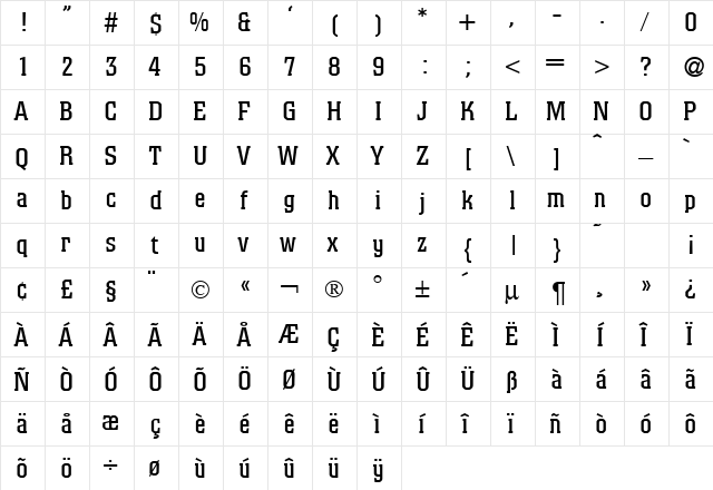 ColinoDB Normal  glyph index