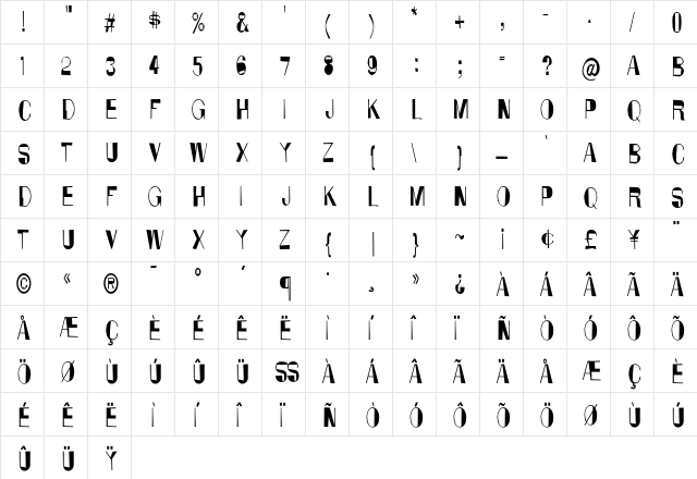 Anarko Condensed  glyph index