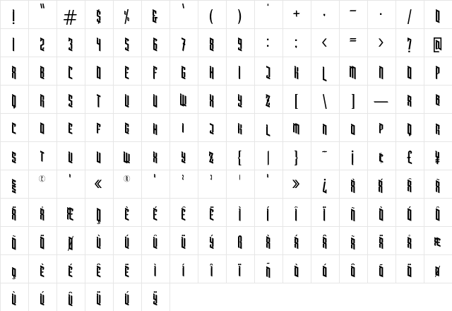 Bleach Regular  glyph index