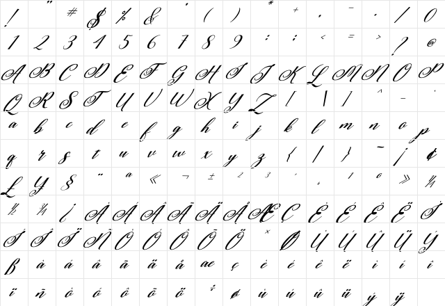 Rubeckia Italic Regular  glyph index