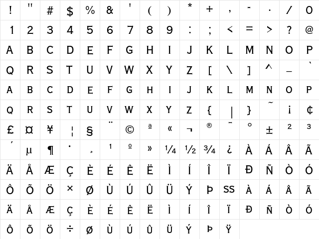 CopperplateEF MediumCond  glyph index