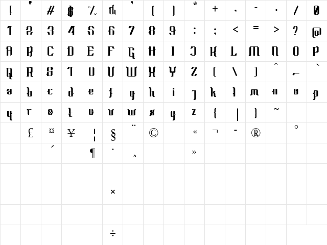Theapot Regular  glyph index