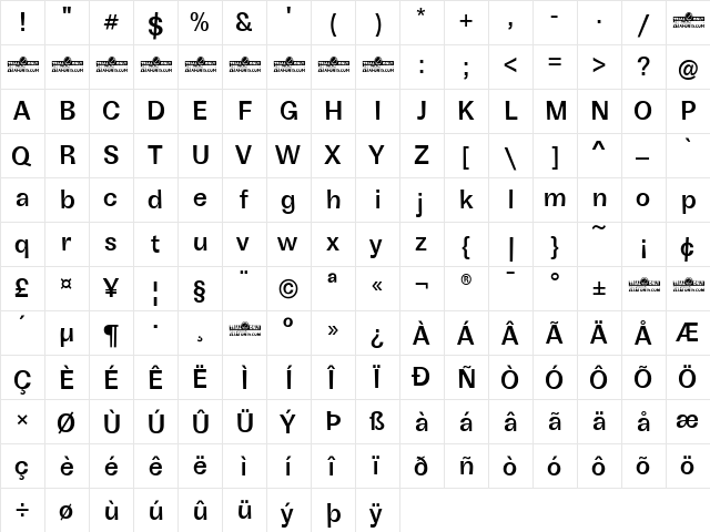 Boring Sans B Trial Medium  glyph index