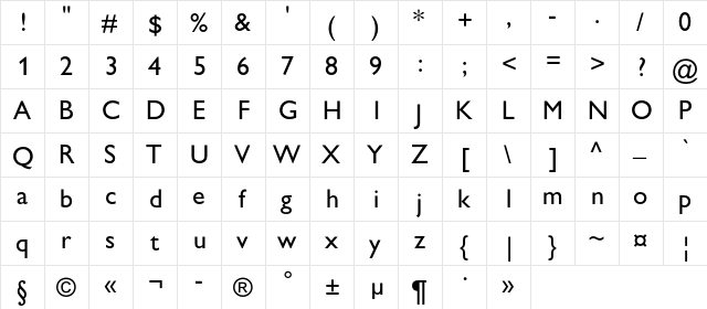 GillSansC Regular  glyph index
