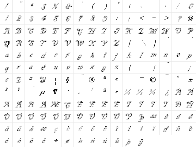 GE Silvette Regular  glyph index