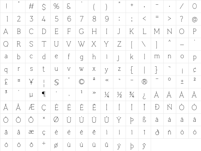 Cruncho Regular  glyph index