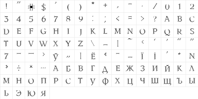 Lidia Plain  glyph index