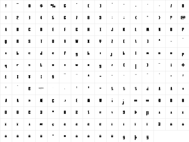 MOON Runner Extra-Squat Regular  glyph index