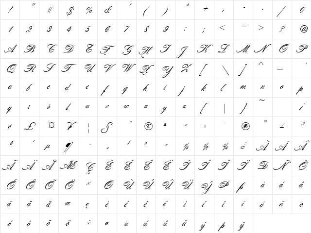 HogarthScrJoiD Regular  glyph index