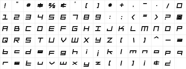 SF Square Head Bold Italic  glyph index