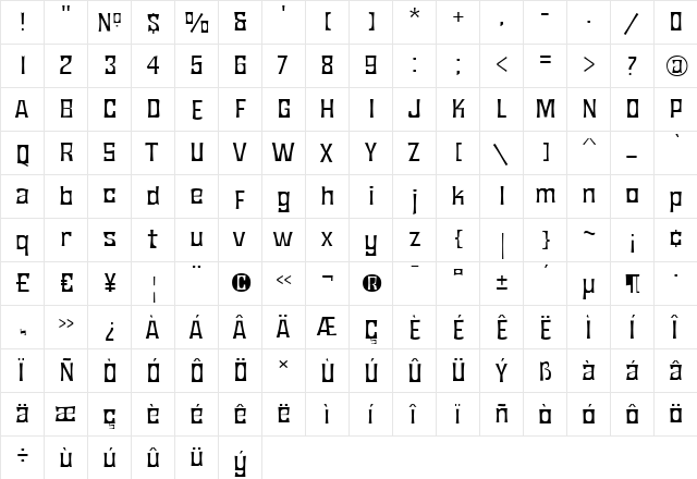 JMH Bronze Fine Regular  glyph index