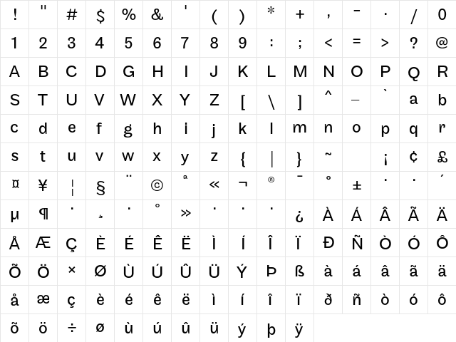 Maple Regular  glyph index