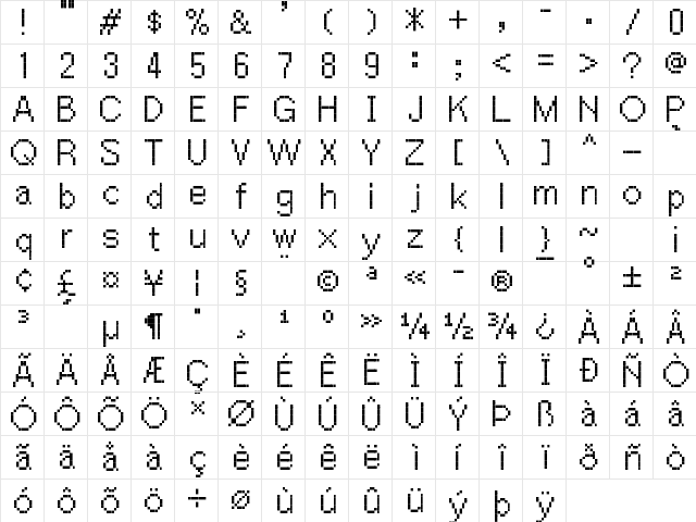 PW Extended Regular  glyph index