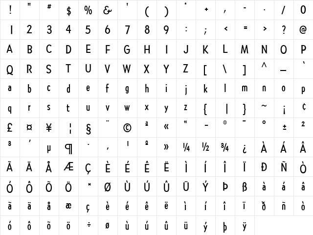 BernhardGothicSG Regular  glyph index