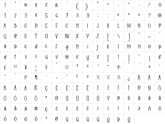 Eitaro Regular  glyph index
