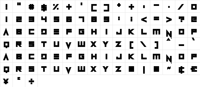 Never Surrender Regular  glyph index