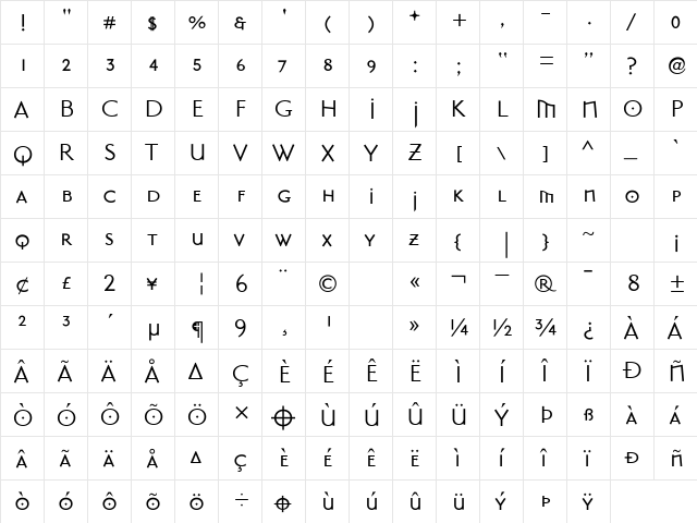 MasonSansAlternate Roman  glyph index