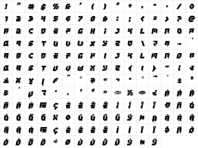 Tokyo Drifter Punch Regular  glyph index