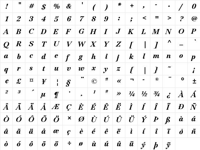 Jamille ITC Std Black Italic  glyph index