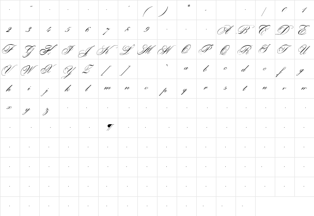 OfficeScriptDT Italic  glyph index