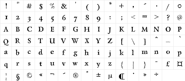 LazurAntiqTextC Bold  glyph index