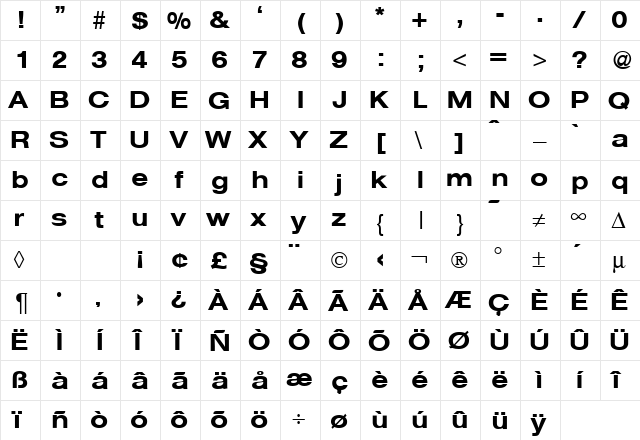HegelExtendedMedium Regular  glyph index