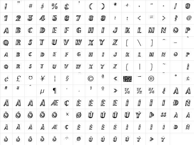 New Mexico Regular  glyph index