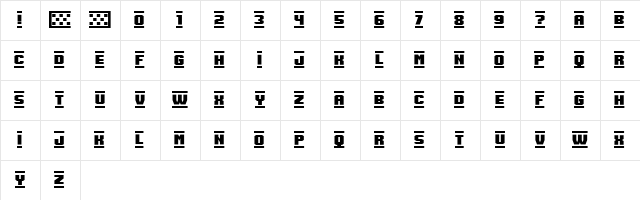 Speed Racing Regular  glyph index