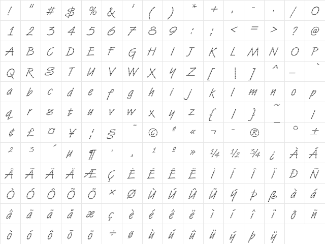 DTCVanDijkM02 Regular  glyph index