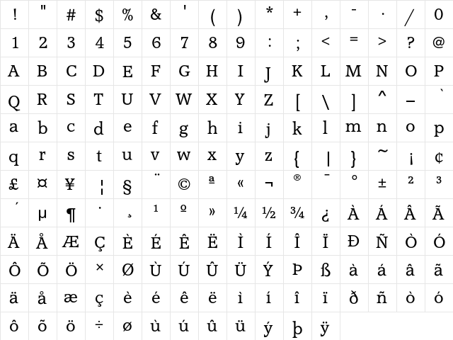 AccoladeEF Light  glyph index