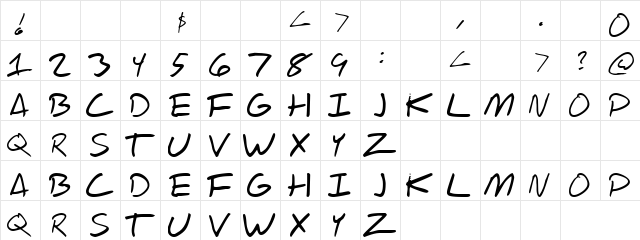 Scribbling Regular  glyph index