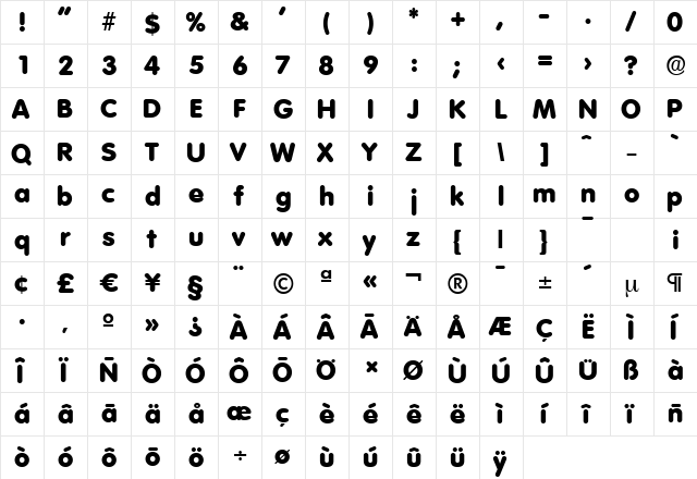 VolkswagenSerial-Heavy Regular  glyph index