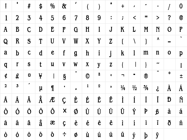 Bangle Thin Bold  glyph index