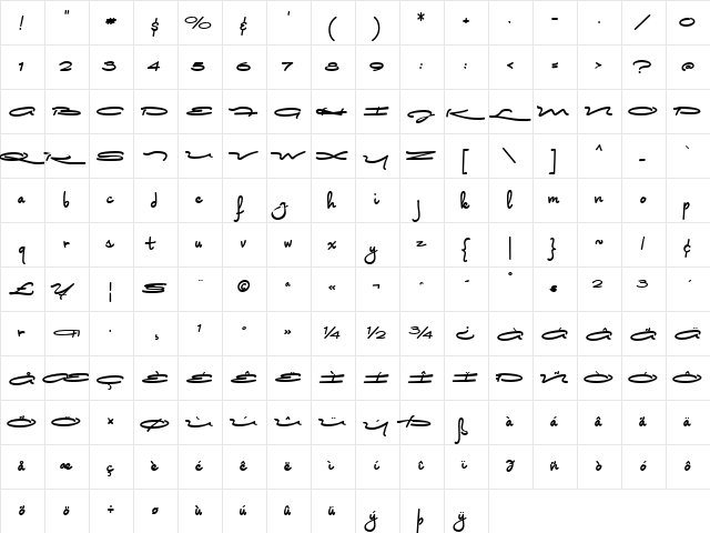 Montelago Regular  glyph index