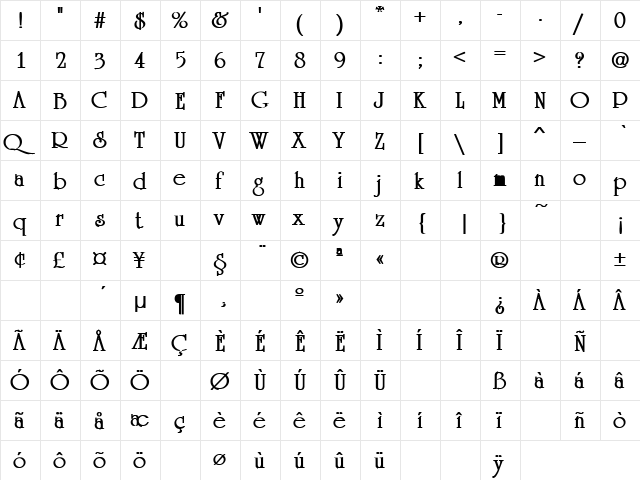 Machine Gun 3 Regular  glyph index