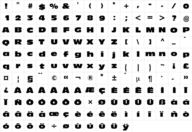 Antique Olive BQ Regular  glyph index