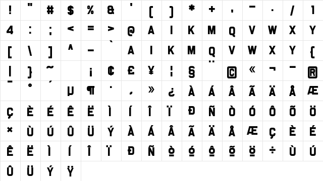 Somerton Dense Regular  glyph index