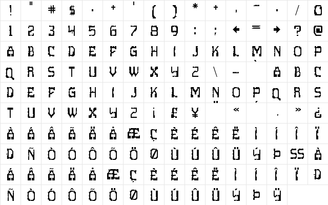 Scritzy X Regular  glyph index