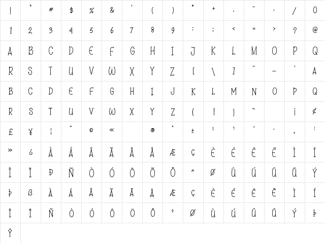 Smile Story Regular  glyph index