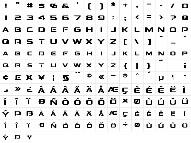 Montalban Regular  glyph index