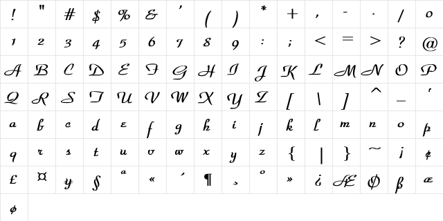 Park-Avenue-Ro Bold Bold  glyph index