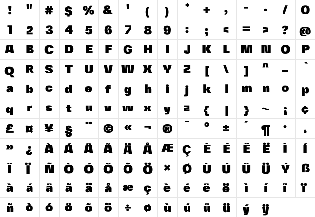 Fivo Sans Modern ExtBlk Regular  glyph index