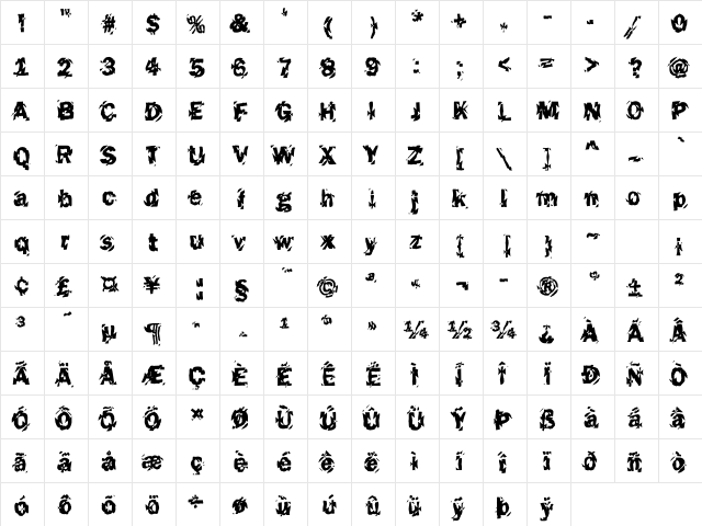 Funky45 Becker Regular  glyph index