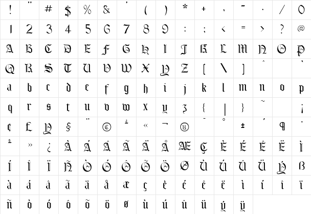Laudens Regular  glyph index