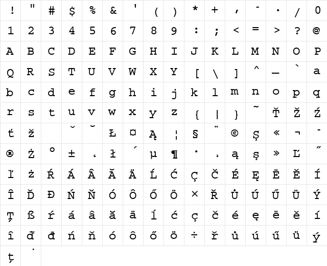 CourierMEE Bold  glyph index