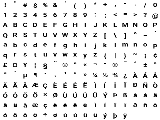 Asimov XWid  glyph index