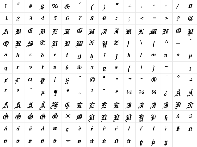 England BoldItalic  glyph index