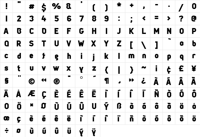 Metsys Black  glyph index