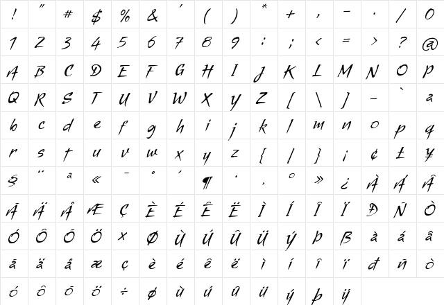 Alma Regular  glyph index