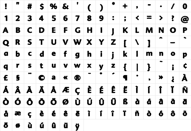 Advert Rough Four Regular  glyph index